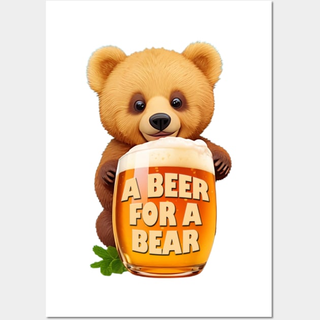 Cute Bear Cub and Beer Mug Wall Art by likbatonboot